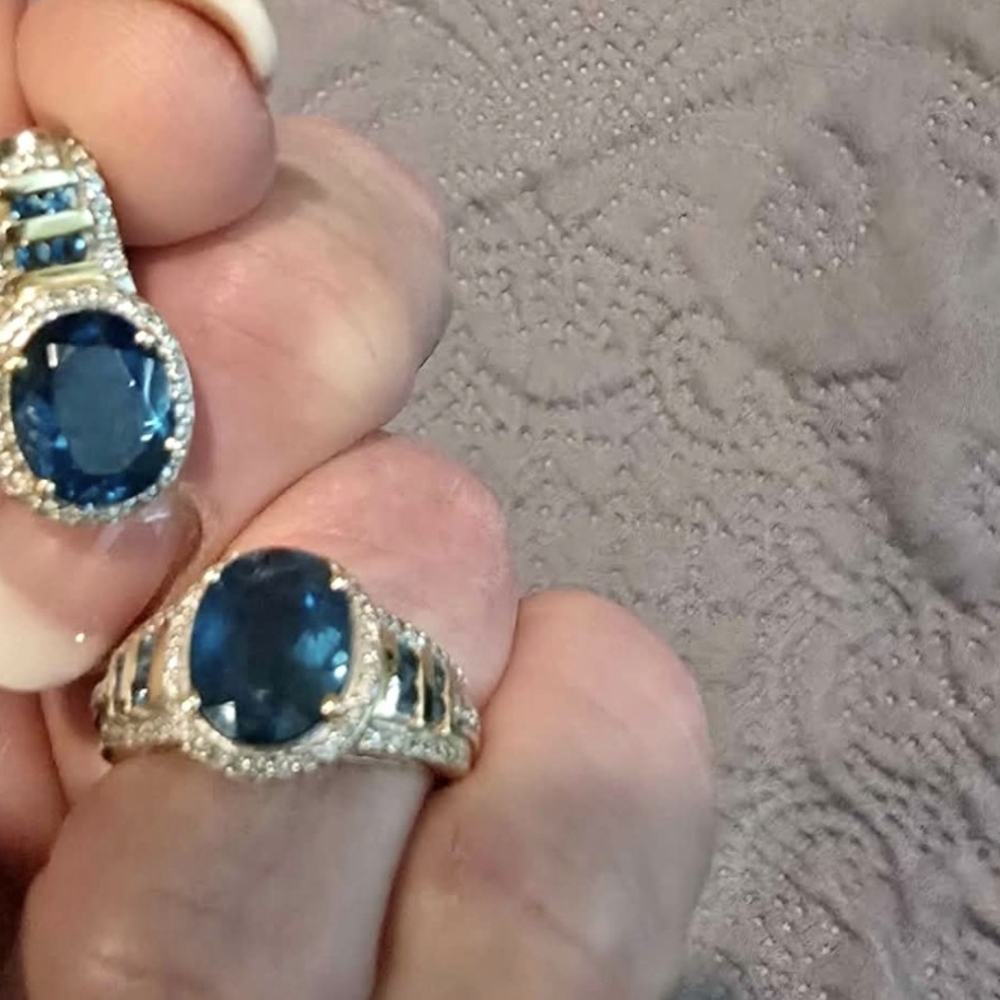 ISO Sams Club Set Elegant London Blue Gemstone Silver Ring